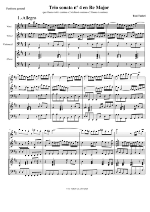 Book cover for Trio sonata nº4 in D Major for flute, violin & cello or 2 violins & cello and basso continuo (SCORE