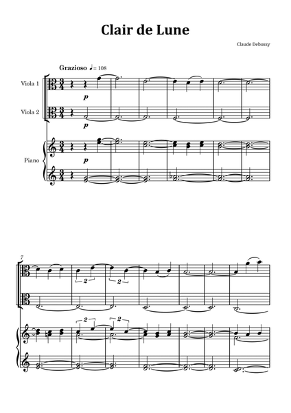 Clair de Lune by Debussy - Viola Duet with Piano image number null
