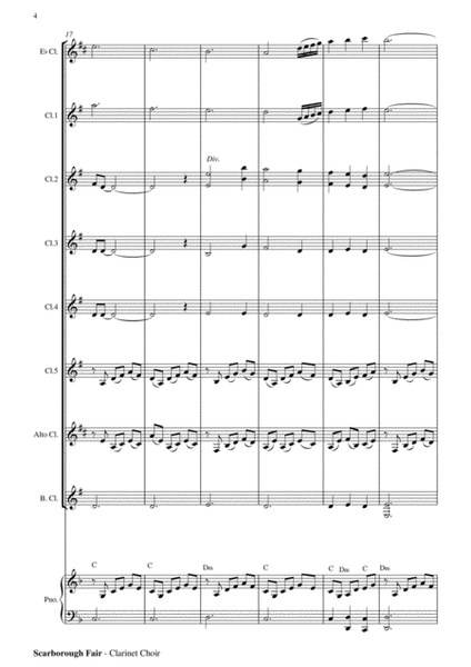 Scarborough Fair - Clarinet Choir Score and Parts PDF image number null