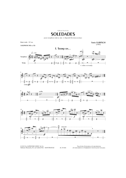 Soledades (8E) Pour Saxophone (Mib Ou Sib) Et Dispositif Electroacoustique : Le Livre