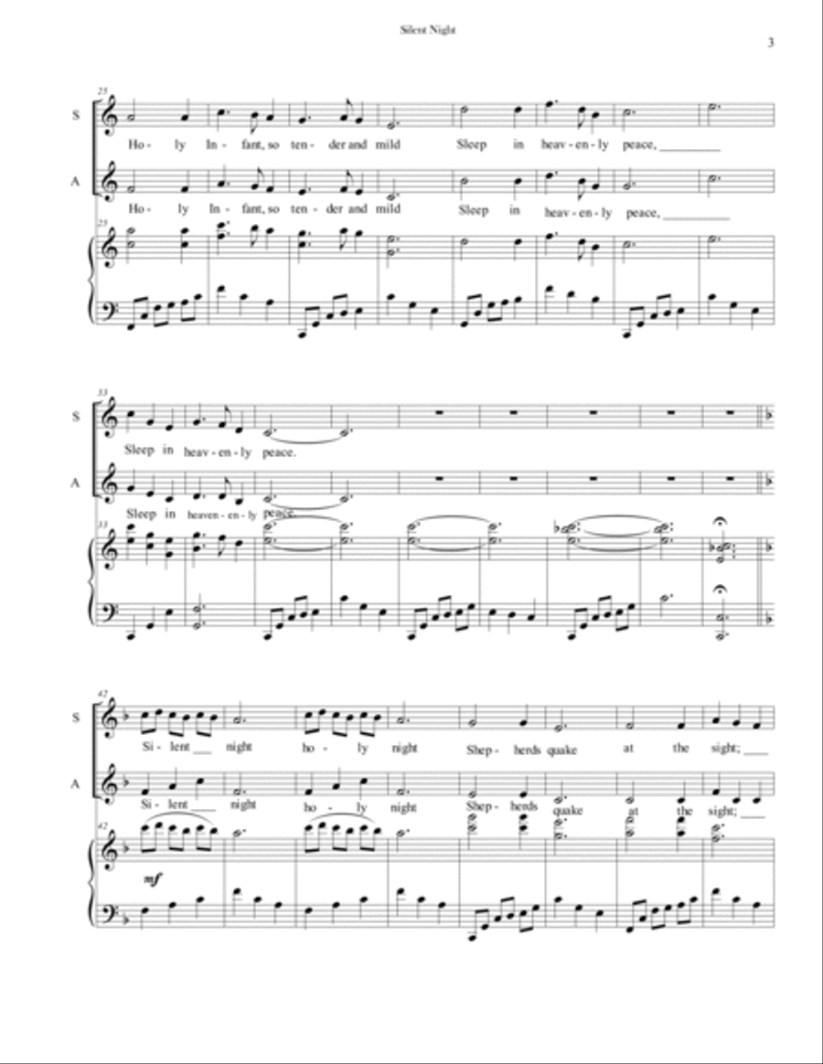 Silent Night (Duet or Ladies Ensemble, SA) SA scores gallery preview page 3