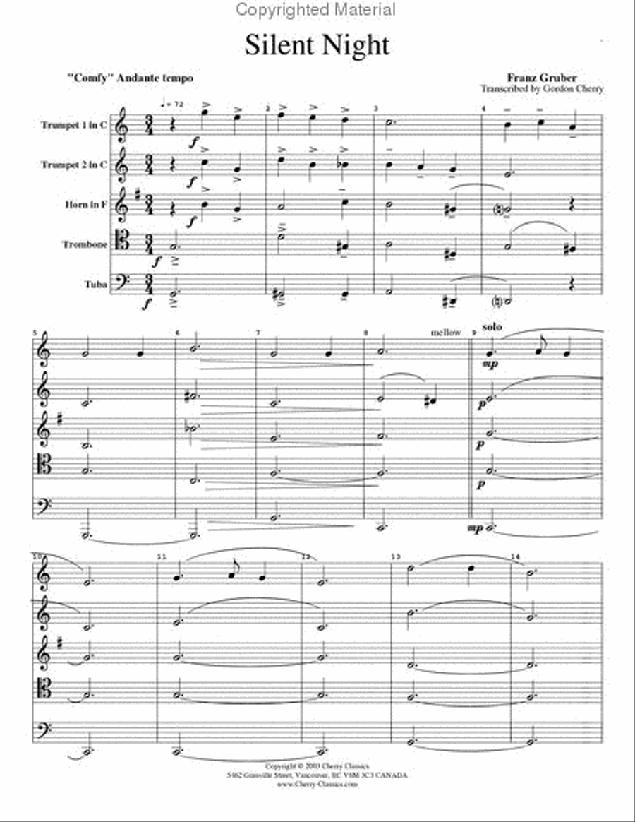 Silent Night for Brass Quintet Brass Quintet scores gallery preview page 2