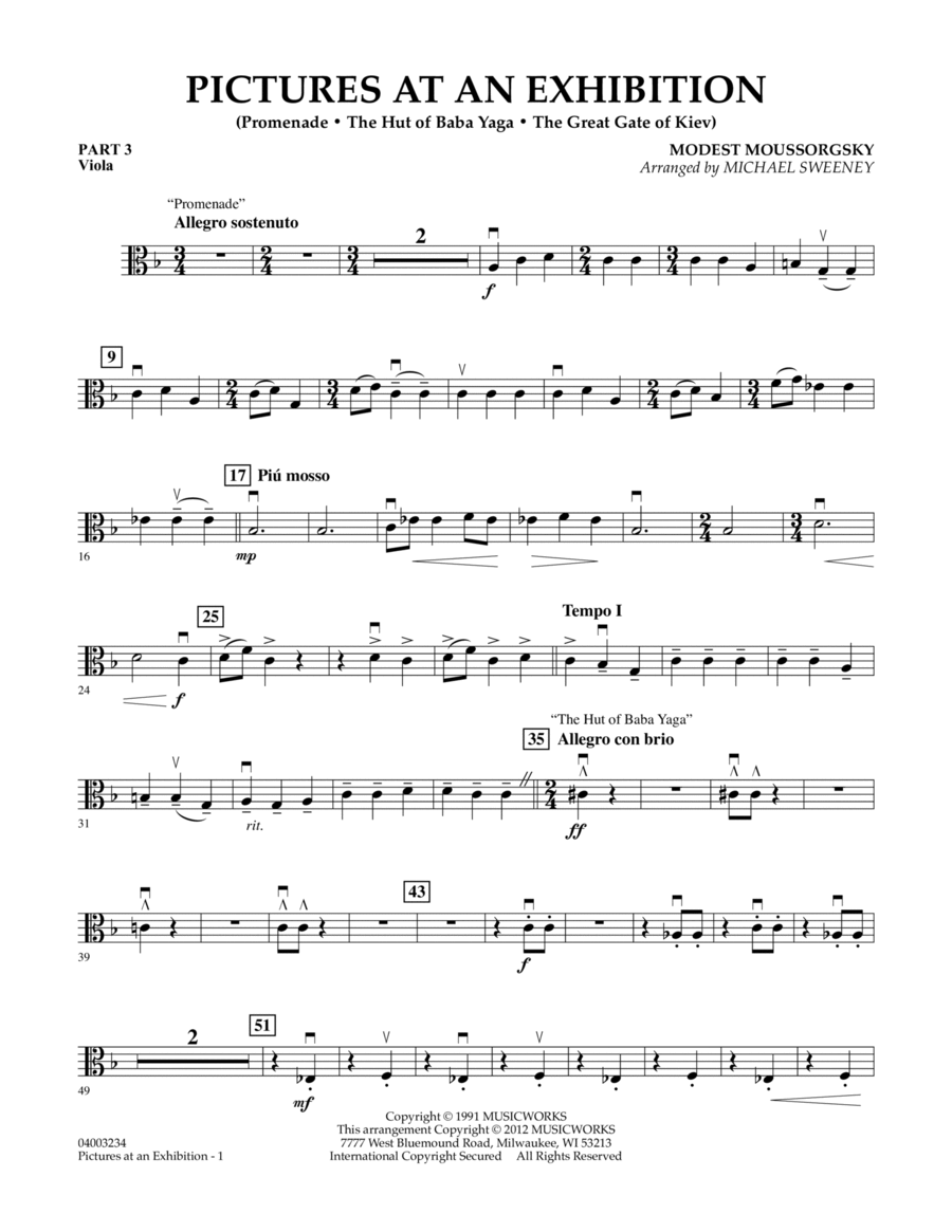 Pictures At An Exhibition (Excerpts) - Pt.3 - Viola Concert Band scores gallery preview page 1