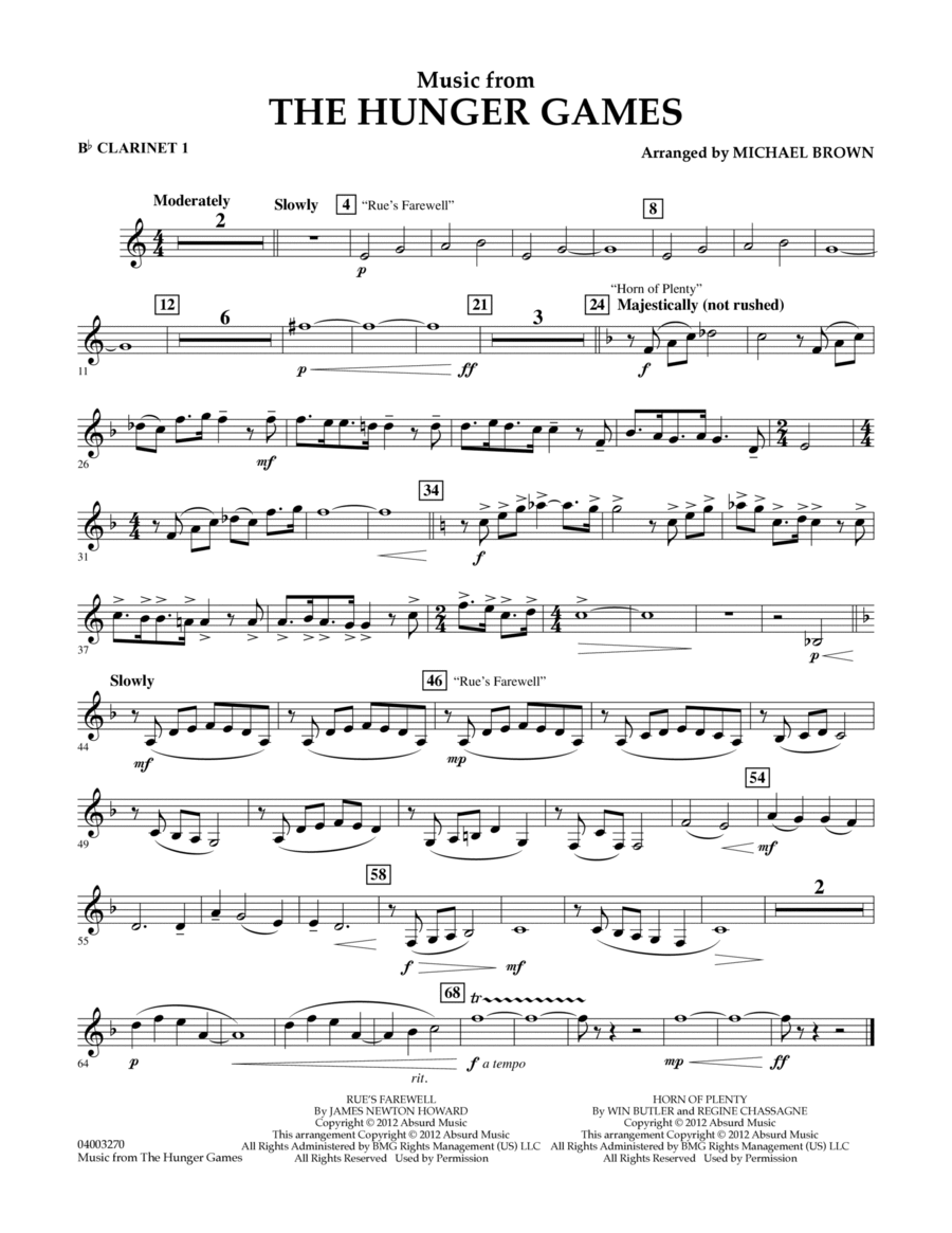 Music from "The Hunger Games" - Bb Clarinet 1