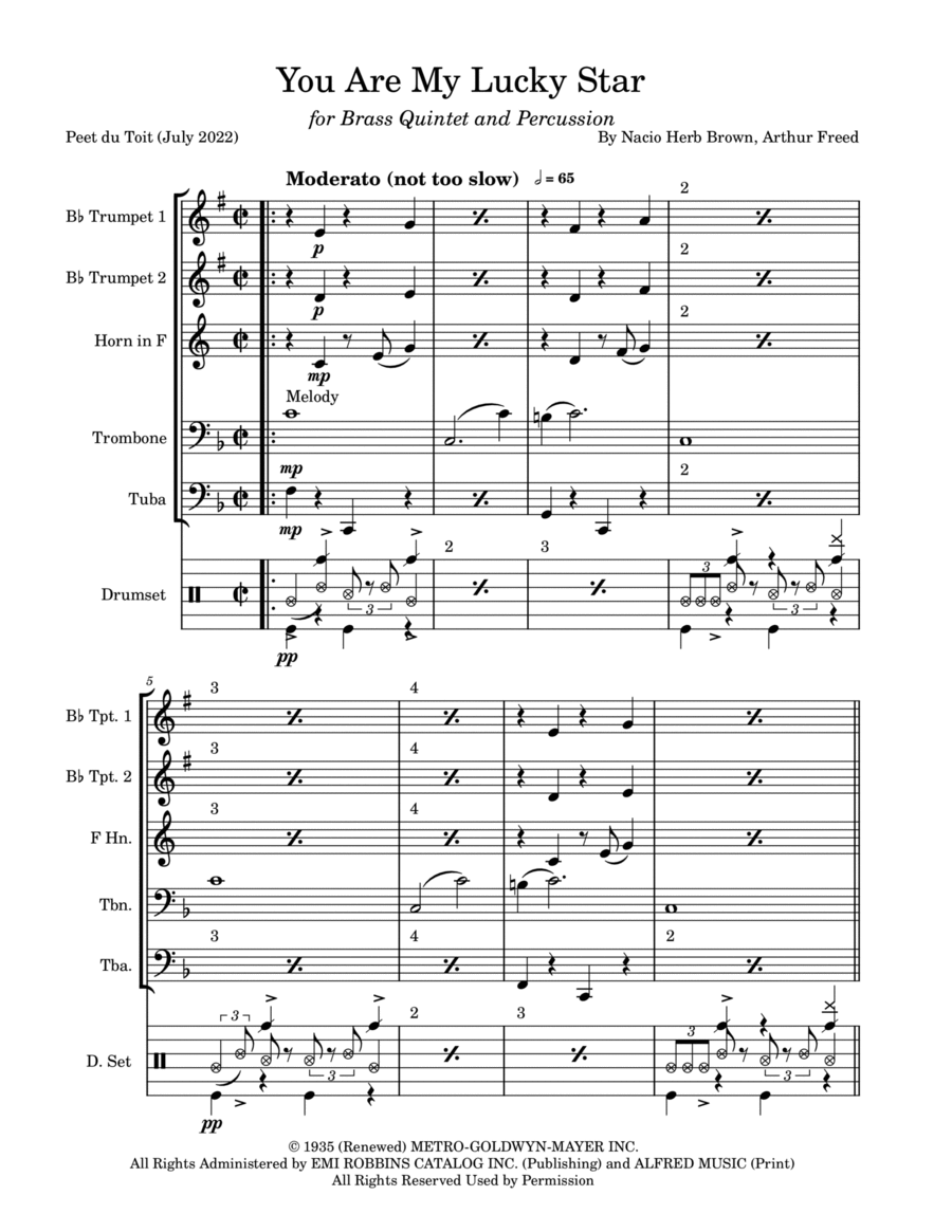 You Are My Lucky Star Brass Quintet scores gallery preview page 1