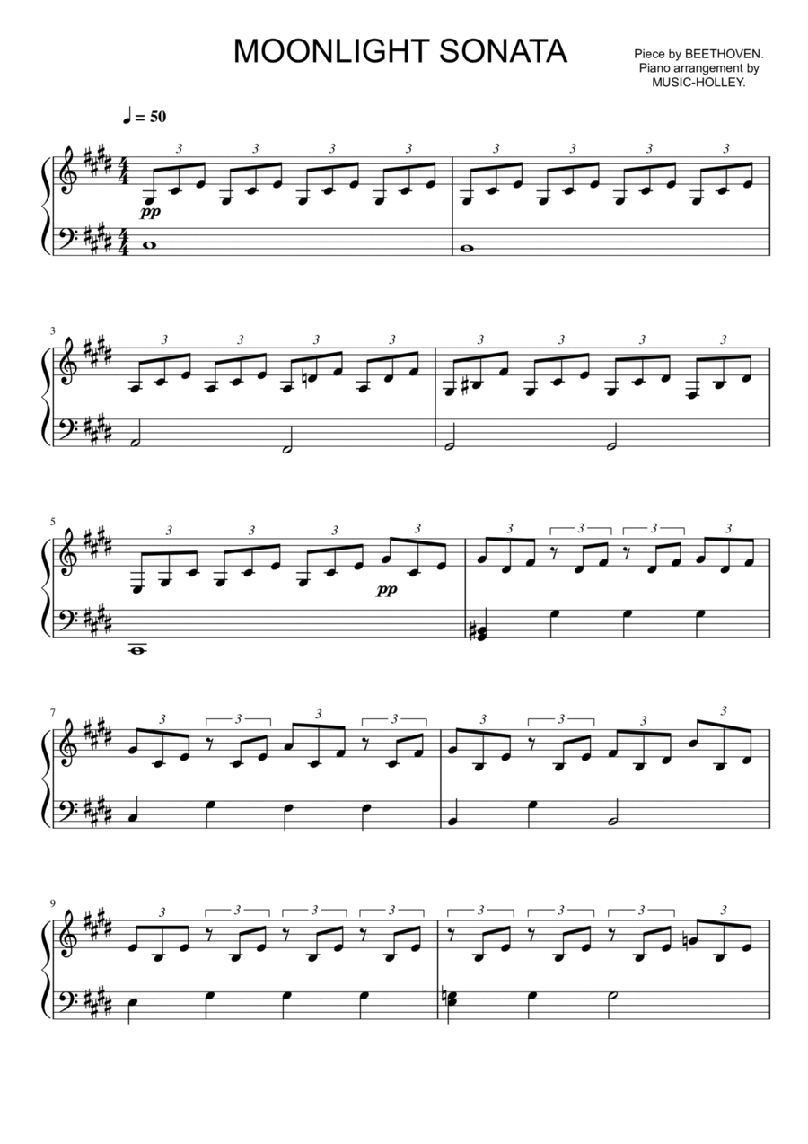 Beethoven - Moonlight Sonata (easy piano sheet) Easy Piano scores gallery preview page 1
