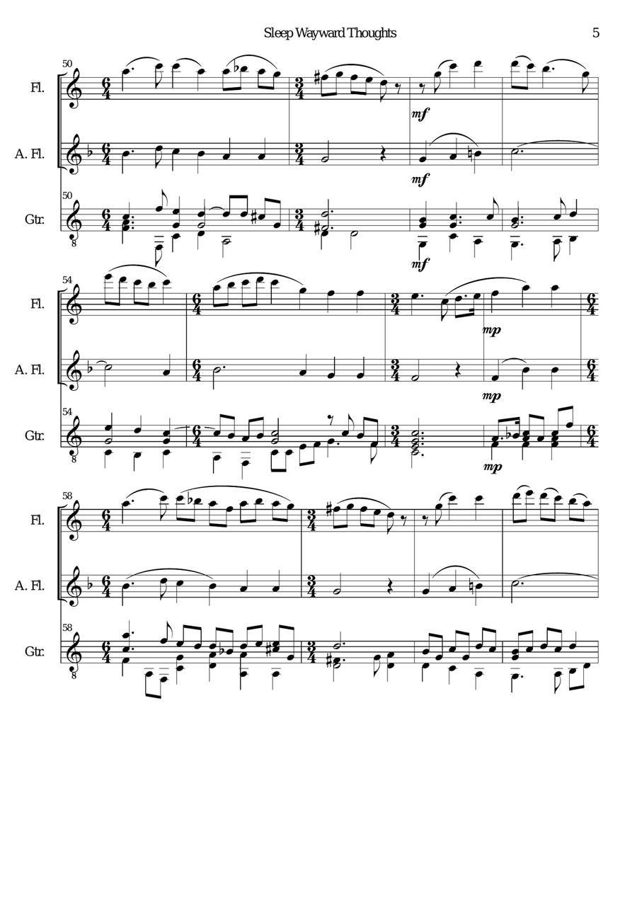 Sleep wayward thoughts for flute alto flute and guitar Flute scores gallery preview page 5