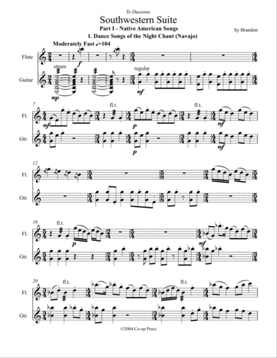 Southwestern Suite for Flute and Guitar Flute scores gallery preview page 1