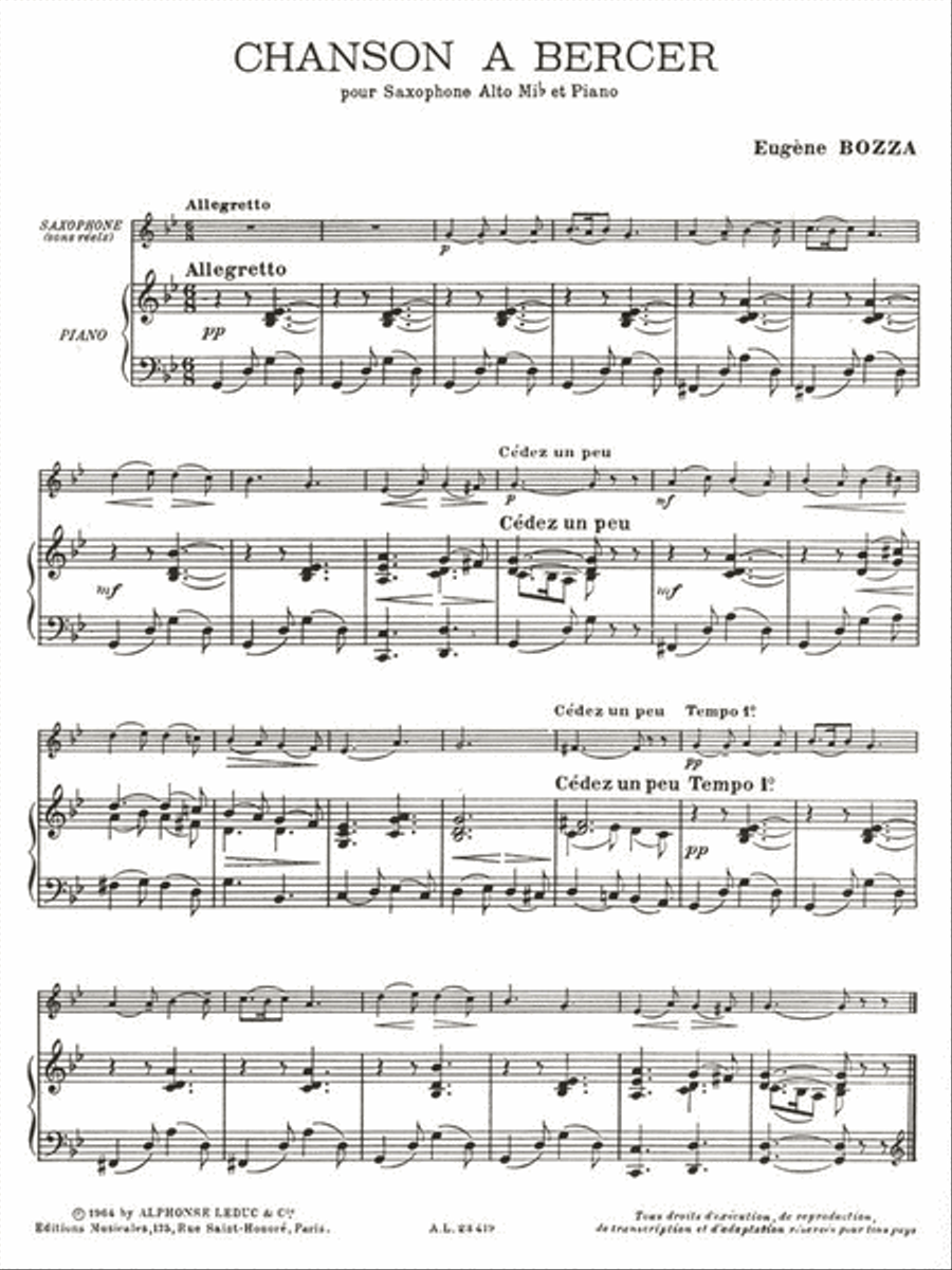 Chanson A Bercer (saxophone-alto & Piano) Saxophone scores gallery preview page 2