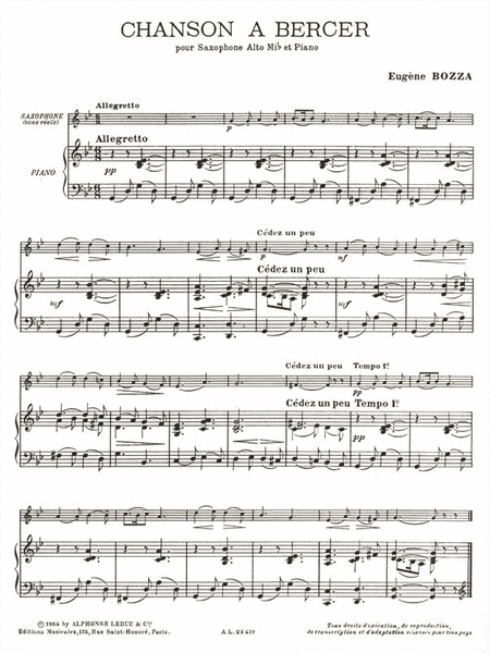 Chanson A Bercer (saxophone-alto & Piano)