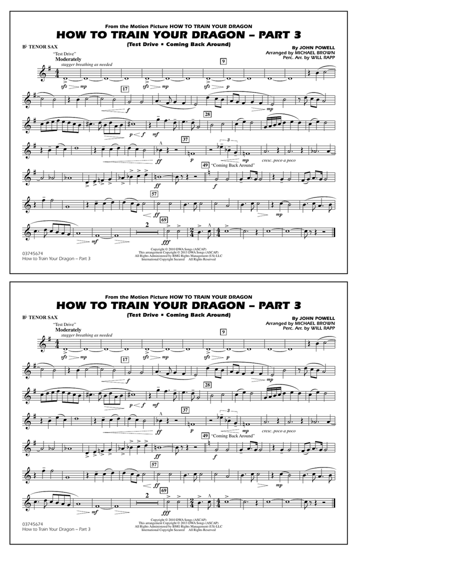 How To Train Your Dragon Part 3 - Bb Tenor Sax Marching Band scores gallery preview page 1