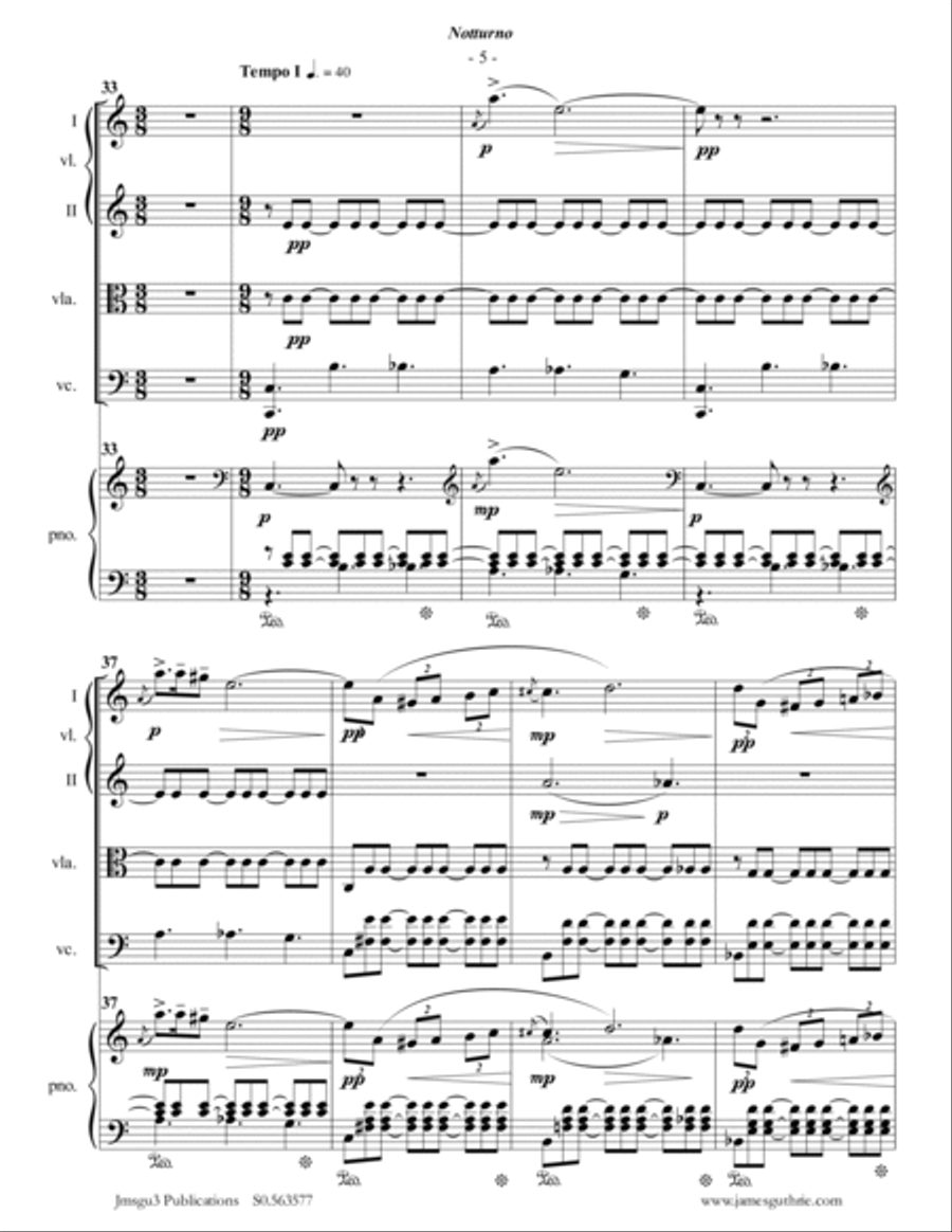 Grieg: Notturno Op. 54 No. 4 for Piano Quintet Piano Quintet scores gallery preview page 5