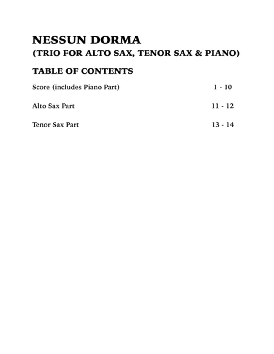 Nessun Dorma (Trio for Alto Sax, Tenor Sax and Piano) image number null