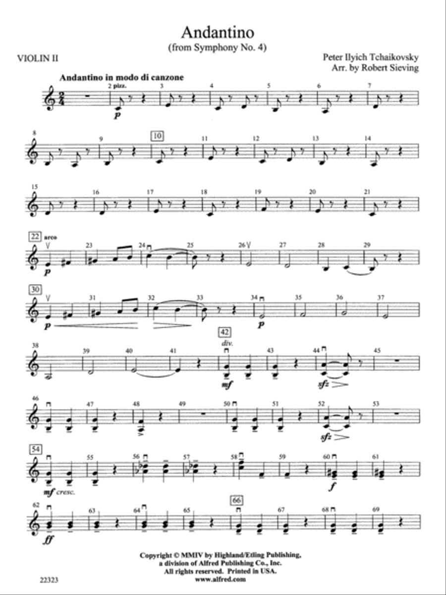 Andantino (from Symphony No. 4): 2nd Violin String Orchestra scores gallery preview page 1