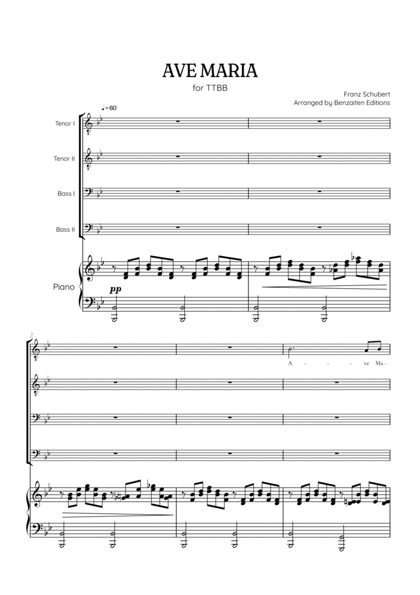 Schubert Ave Maria • TTBB choir sheet music with piano accompaniment image number null