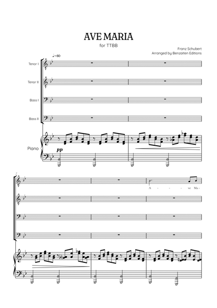 Schubert Ave Maria • TTBB choir sheet music with piano accompaniment image number null