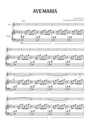 Bach / Gounod Ave Maria in E flat [Eb] • tenor sheet music with piano accompaniment