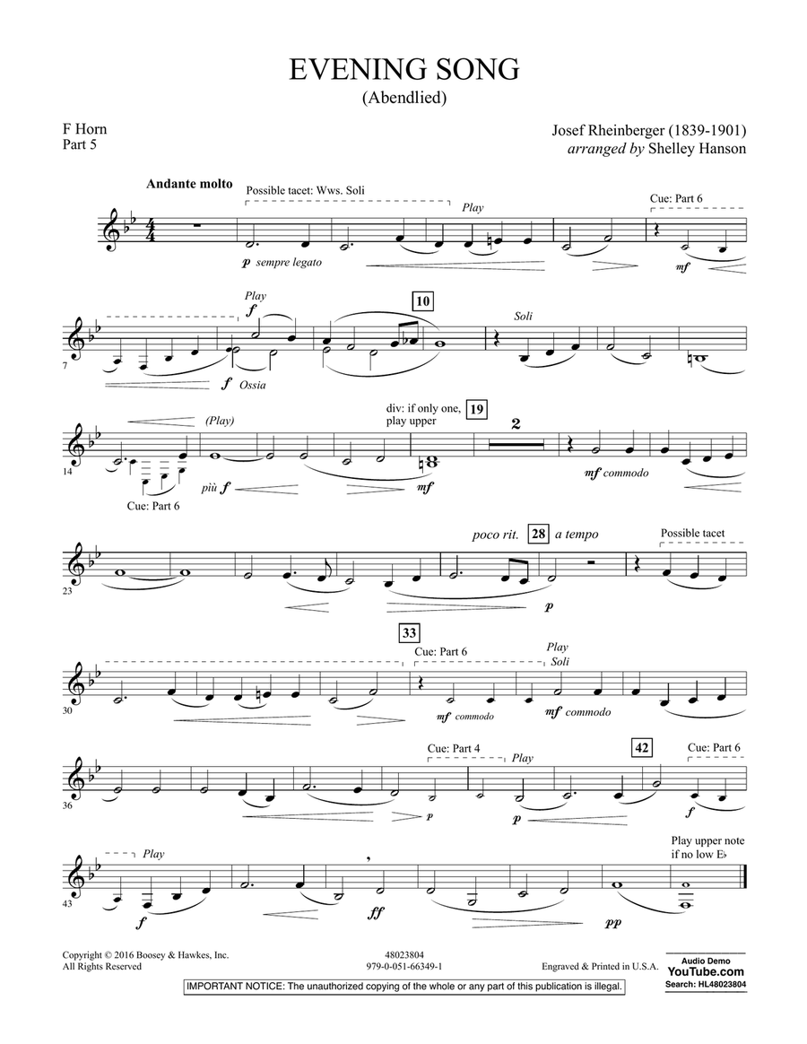 Evening Song (Abendlied) - Pt.5 - F Horn Concert Band scores gallery preview page 1