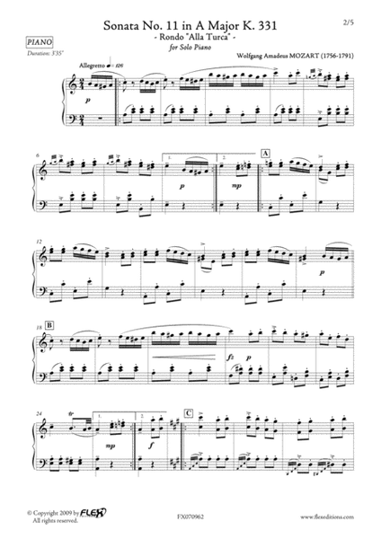 Sonata No. 11 in A Major K. 331 - Rondo Alla Turca image number null