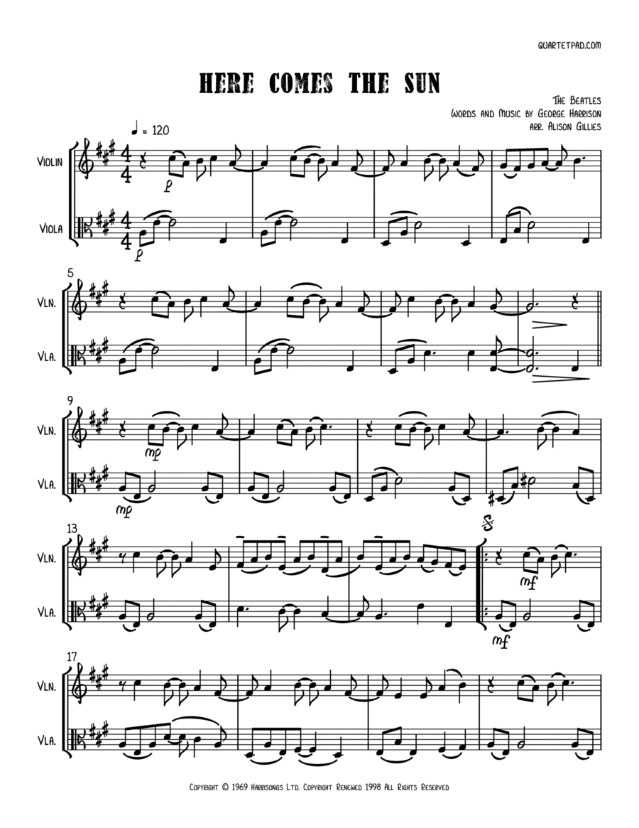 Here Comes The Sun String Duet scores gallery preview page 1