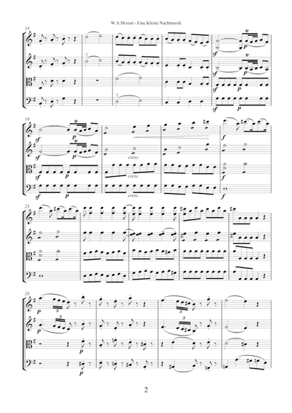 Eine Kleine Nachtmusik (full score) by Wolfgang Amadeus Mozart for string quartet (25pages)