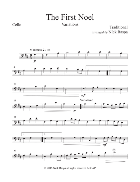 The First Noel (Variations for String Orchestra) Cello part