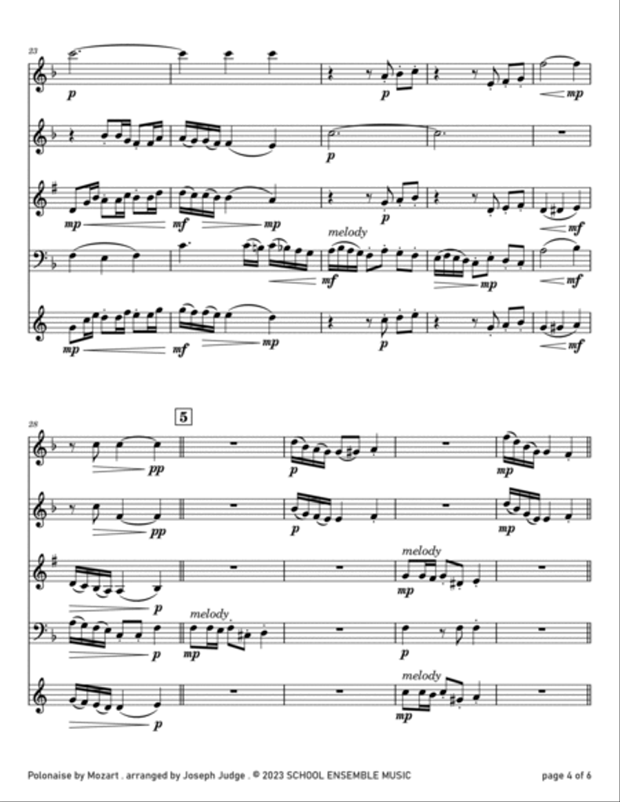 Polonaise by Mozart for Woodwind Quartet in Schools Woodwind Quartet scores gallery preview page 4
