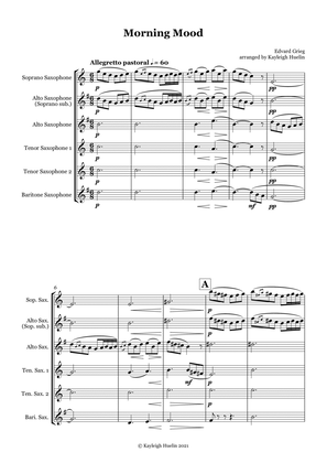 Morning Mood by Edvard Grieg - Saxophone quintet (SATTB/AATTB)