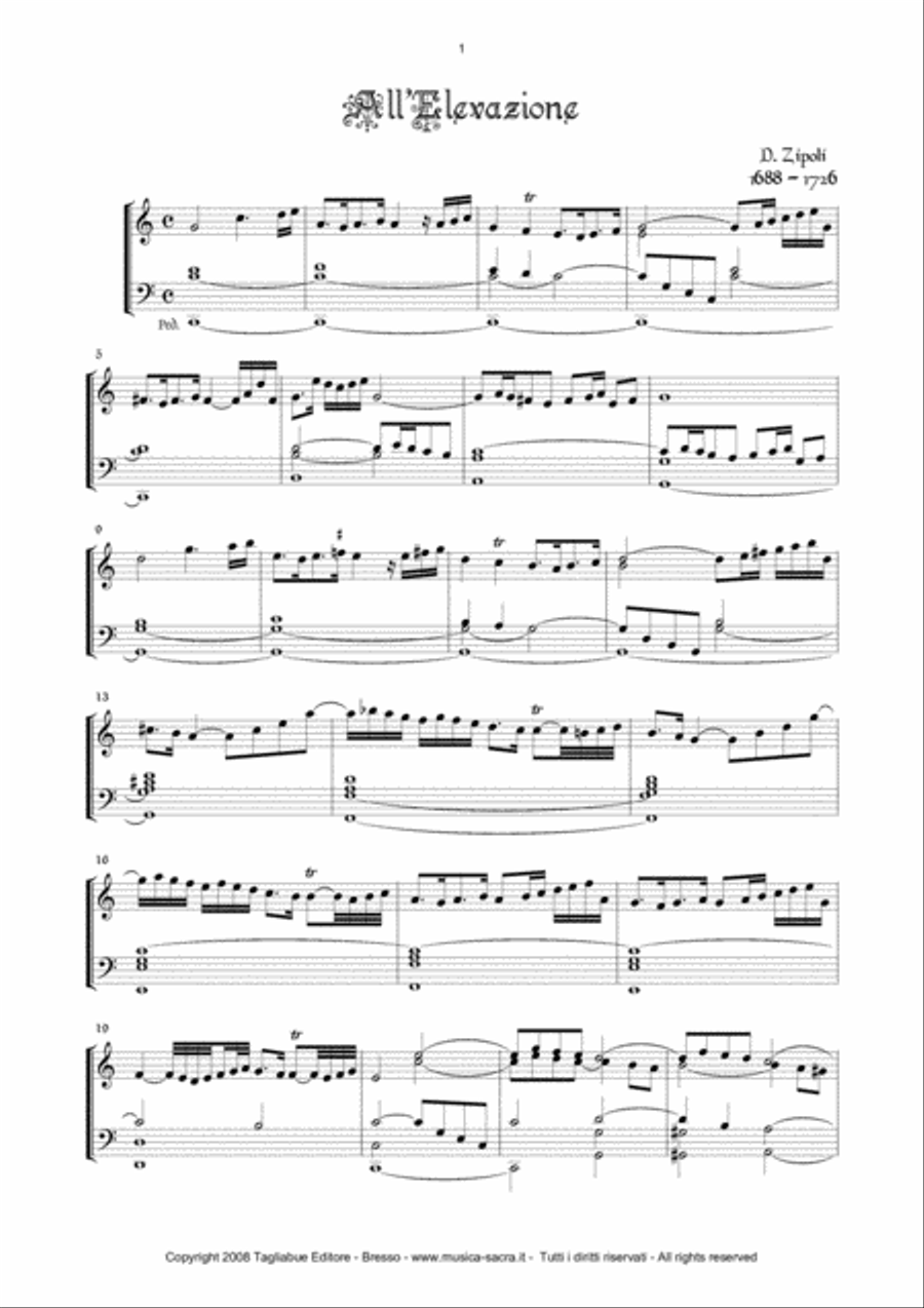 TOCCATA ALL'ELEVAZIONE II in C Maior - Domenico Zipoli (1688-1726). For organ Organ Solo scores gallery preview page 2