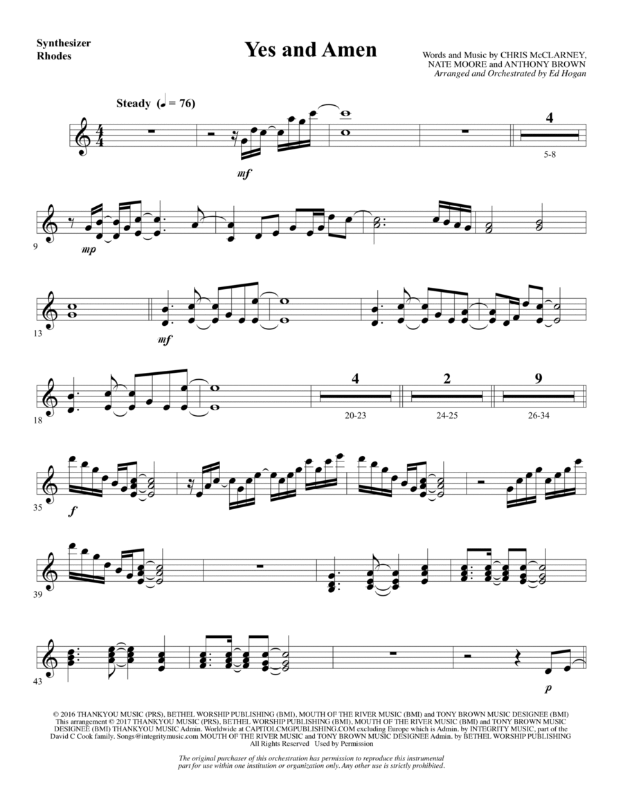 Yes and Amen - Synthesizer Choir scores gallery preview page 1