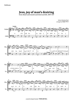 Jesu, Joy of Man’s Desiring for Violin and Violoncello by Bach BWV 147