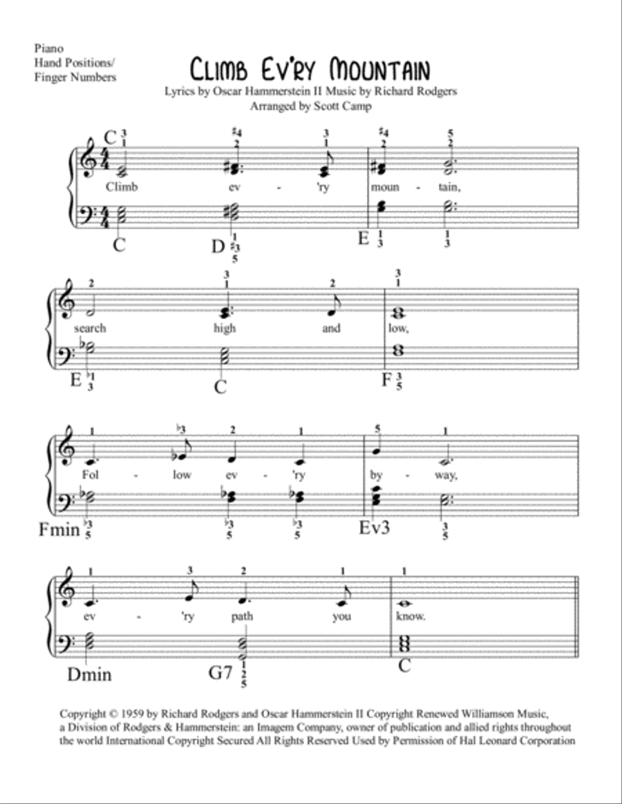 Climb Ev'ry Mountain Easy Piano scores gallery preview page 1