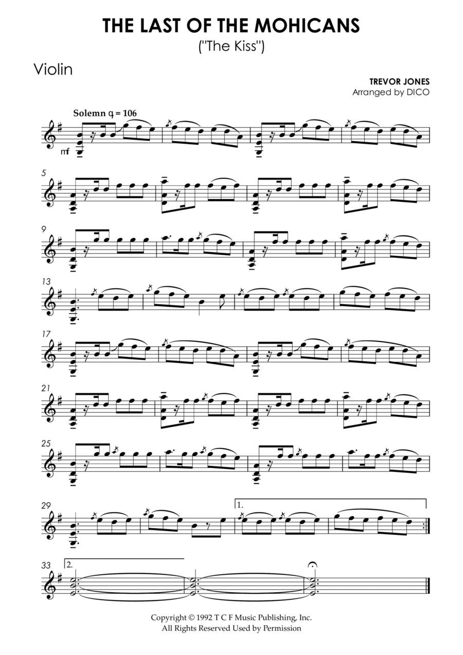 Last Of The Mohicans (main Theme) Violin Solo scores gallery preview page 1