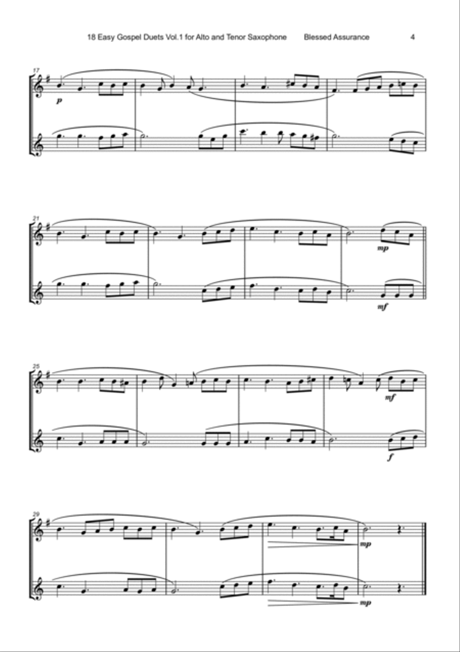 18 Easy Gospel Duets Vol.1 for Alto and Tenor Saxophone Woodwind Duet scores gallery preview page 6
