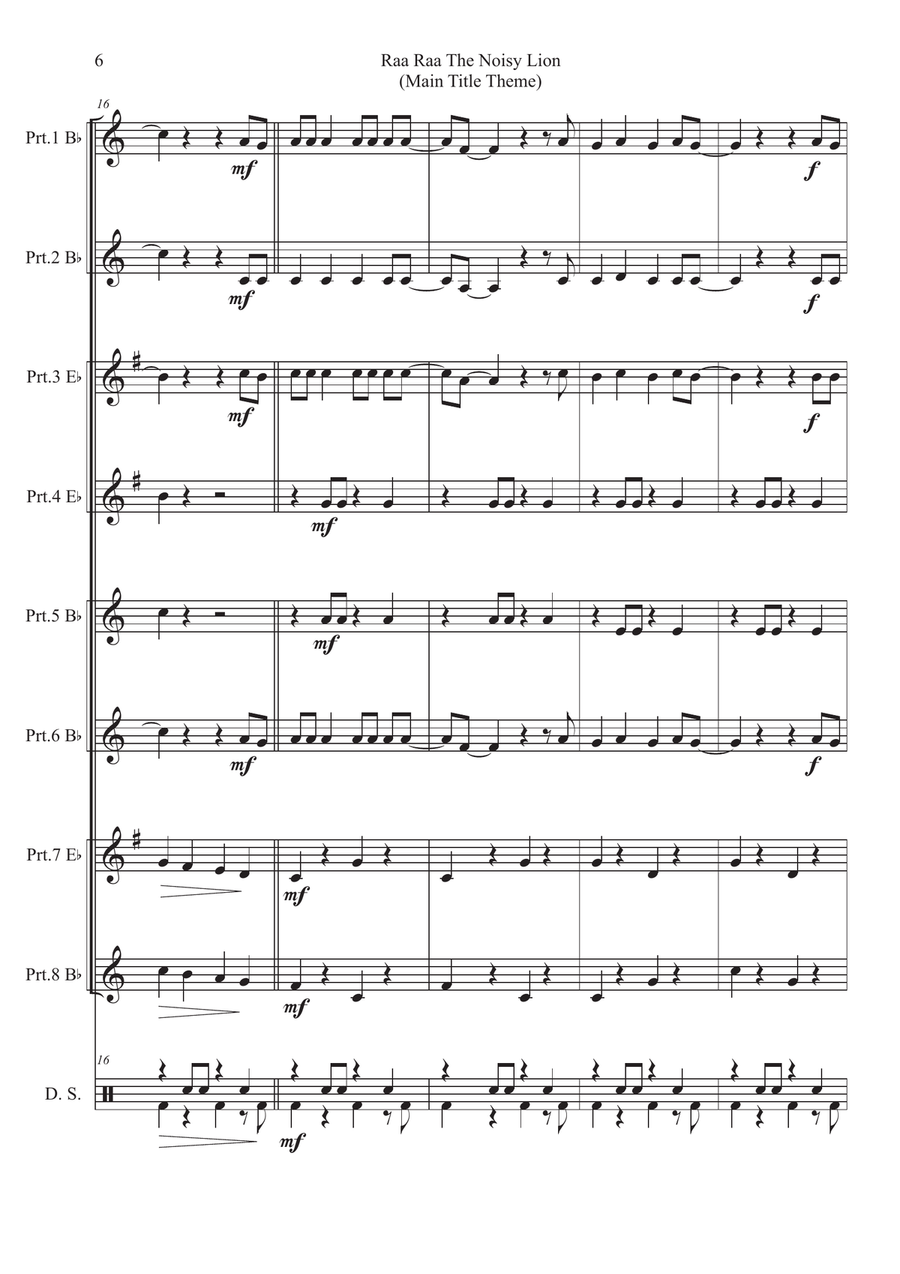 Raa Raa The Noisy Lion Main Title Theme Woodwind Quintet scores gallery preview page 6