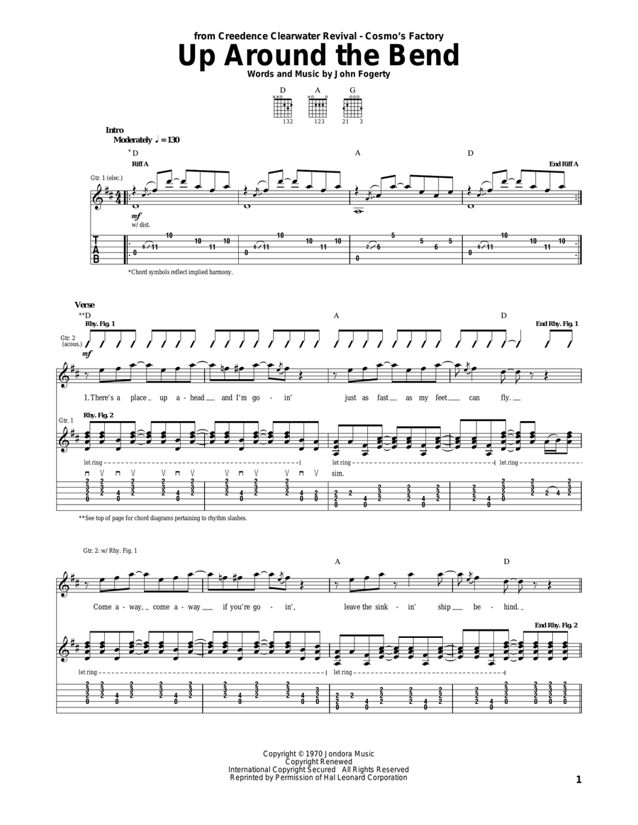 Up Around The Bend Acoustic Guitar scores gallery preview page 1