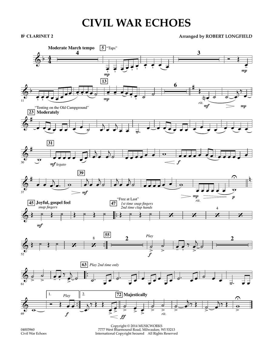 Civil War Echoes - Bb Clarinet 2 Concert Band scores gallery preview page 1