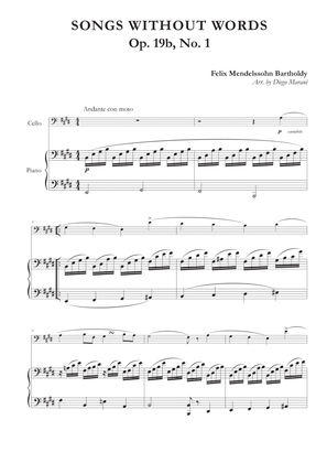 Song Without Words Op. 19 No. 1 for Cello and Piano