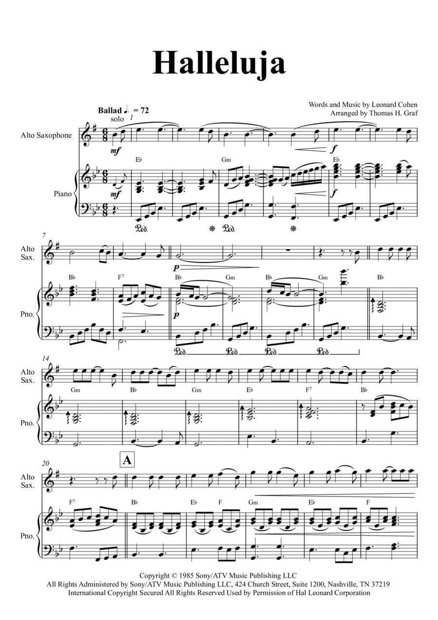 Hallelujah Alto Saxophone scores gallery preview page 1