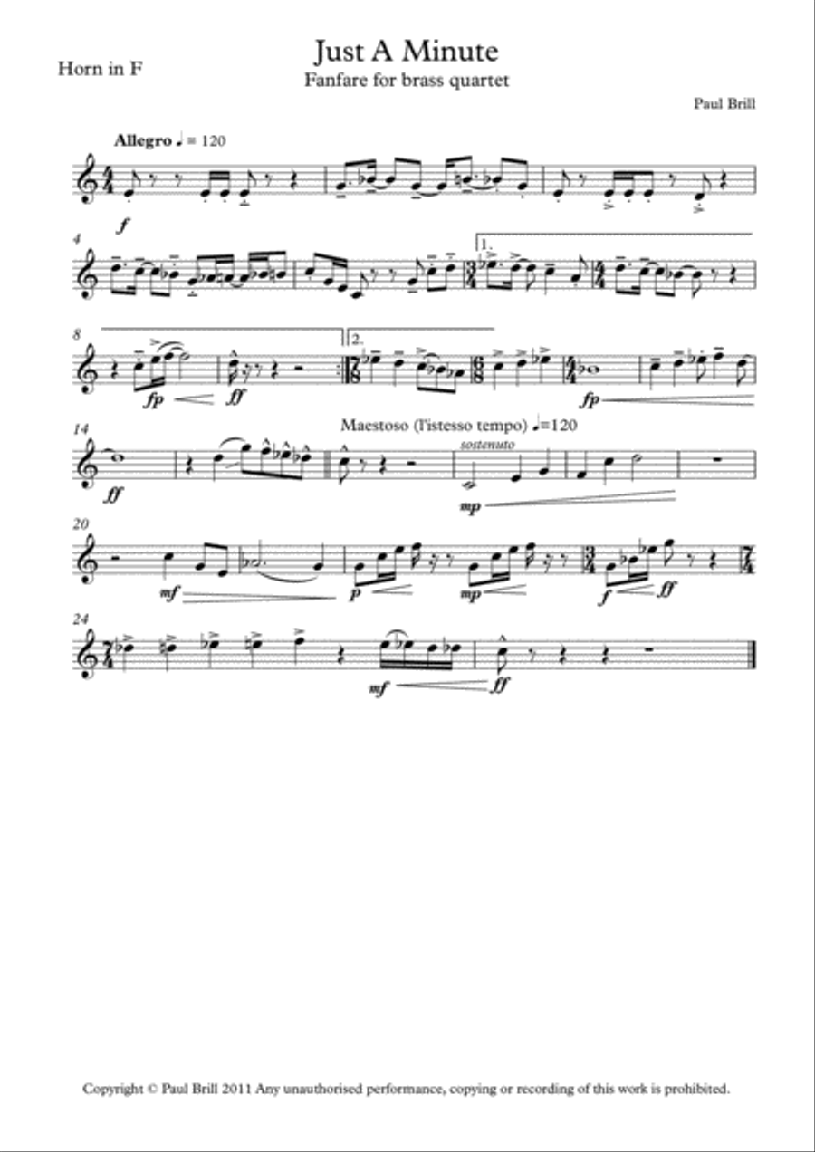 Just A Minute (Fanfare) - Horn Brass Ensemble scores gallery preview page 1