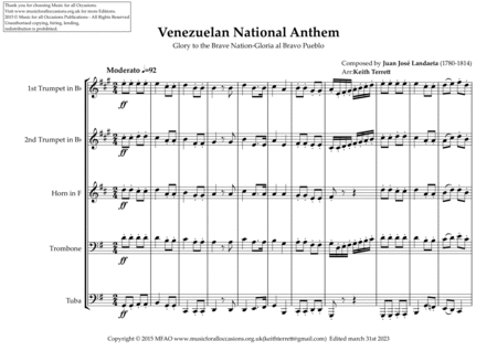 Venezuelan National Anthem for Brass Quintet image number null