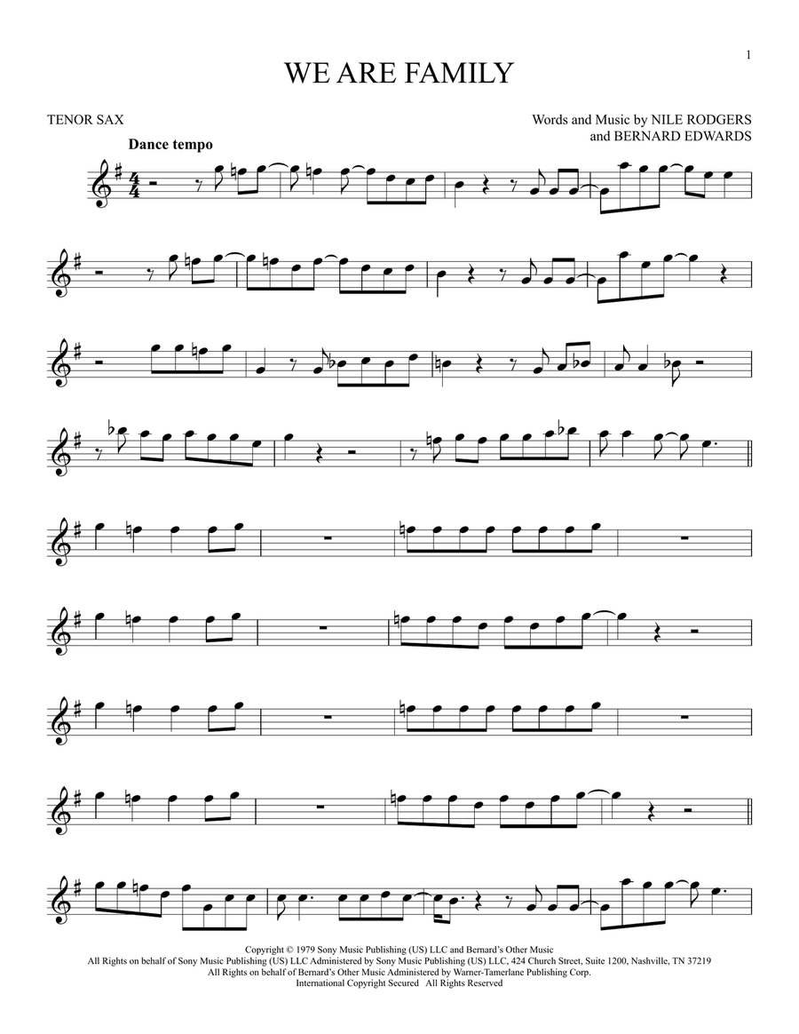 We Are Family Tenor Saxophone scores gallery preview page 1
