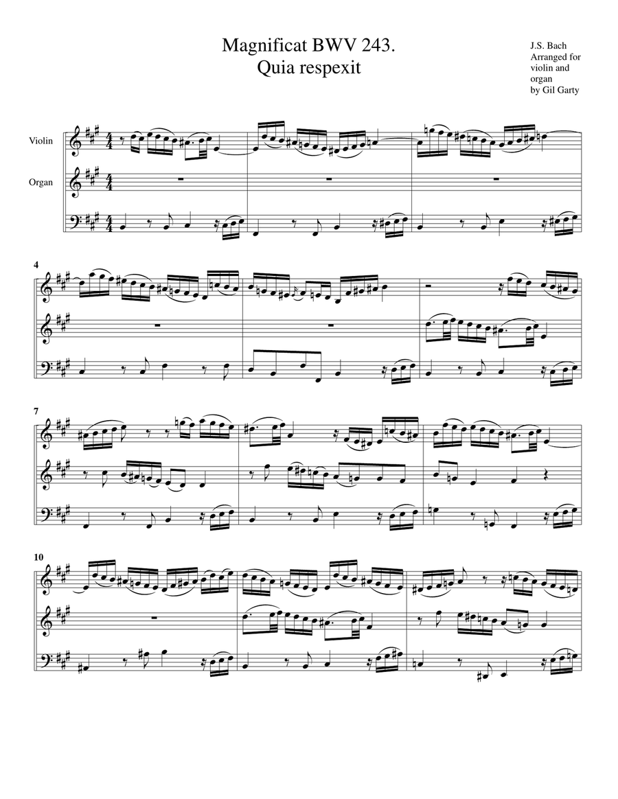 Quia respexit from Magnificat, BWV 243 (arrangement for violin and organ or harpsichord) Small Ensemble scores gallery preview page 1