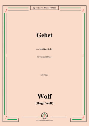 Book cover for Wolf-Gebet,in E Major,in E Major,IHW 22 No.28,from Morike-Lieder,for Voice and Piano