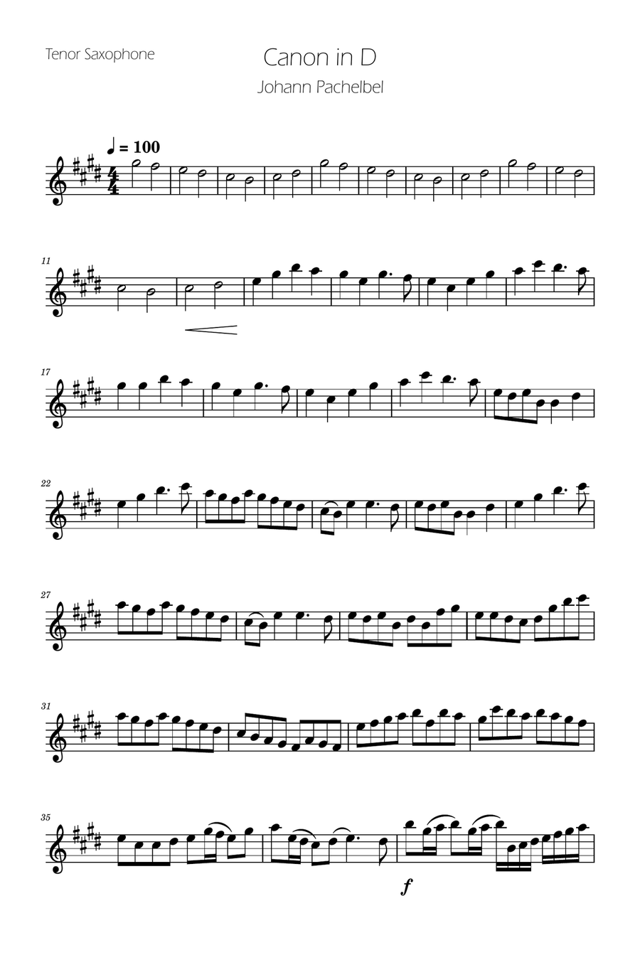 Canon in D - Tenor Sax Solo