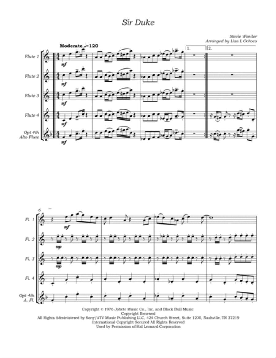 Sir Duke Sir Duke Flute Quartet scores gallery preview page 5