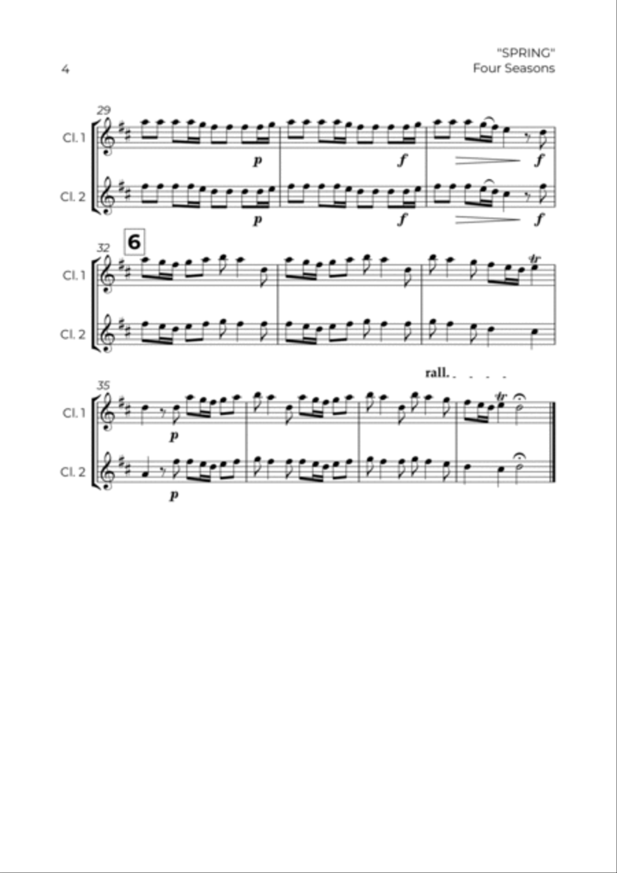 SPRING - FOUR SEASONS - CLARINET DUO Clarinet Duet scores gallery preview page 4