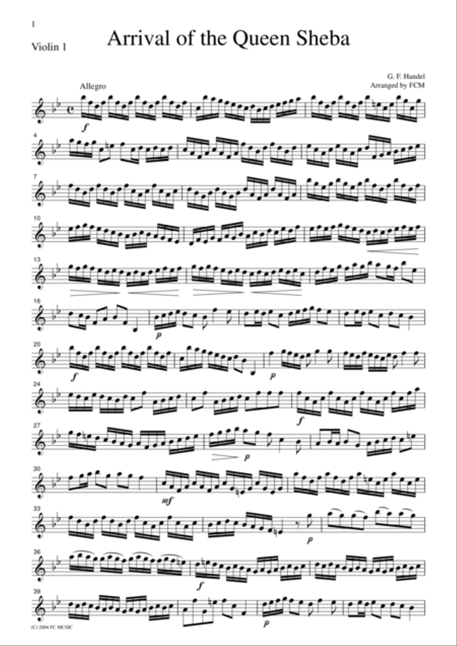 Handel Arrival of the Queen Sheba, for string quartet, CH102 String Quartet scores gallery preview page 4