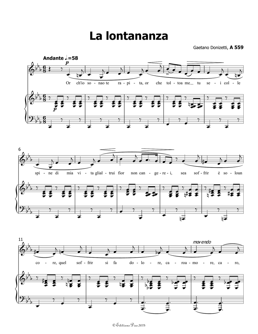 La lontananza, by Donizetti, A 559, in c minor Piano, Vocal scores gallery preview page 3