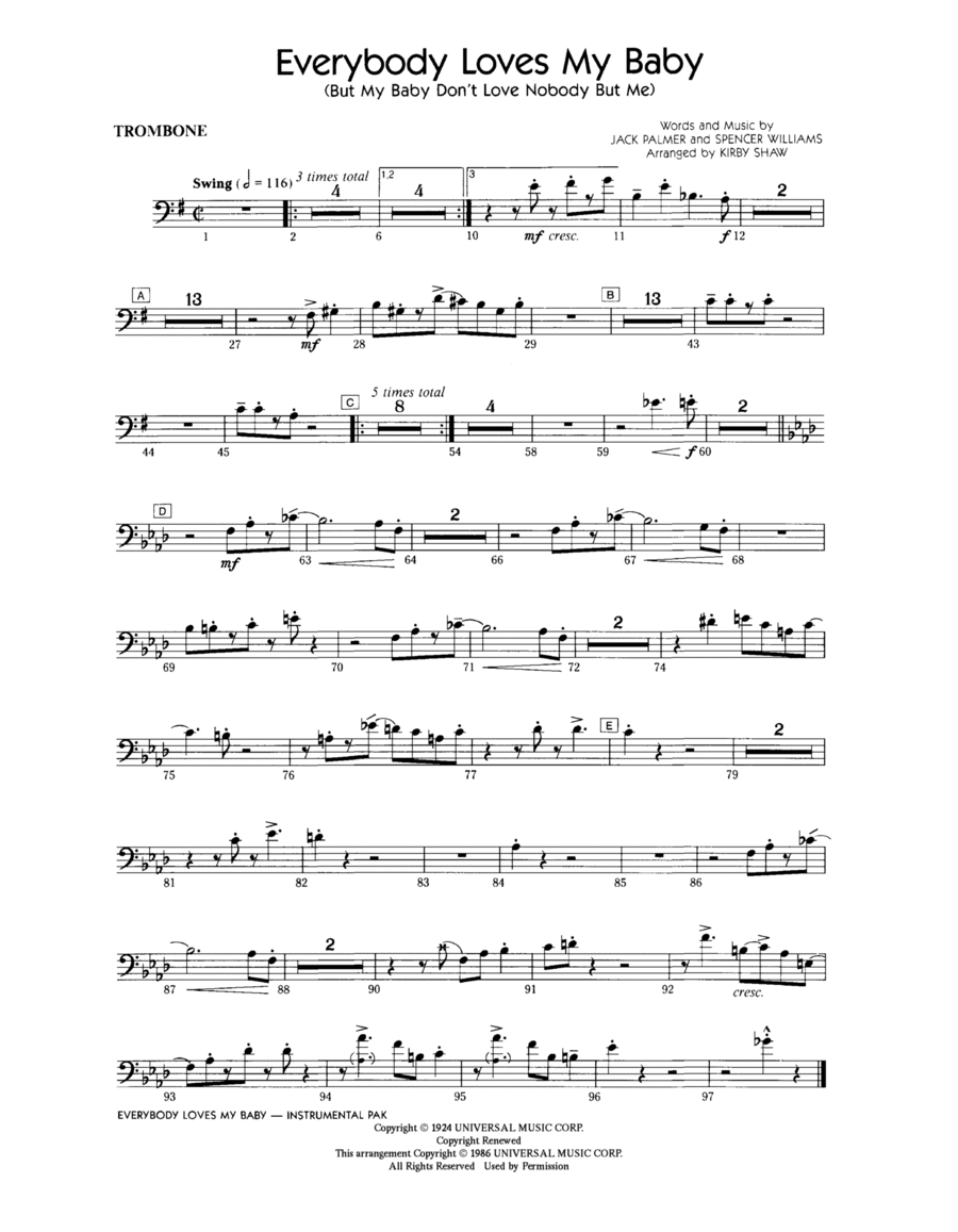 Everybody Loves My Baby (But My Baby Don't Love Nobody But Me) - Trombone Choir scores gallery preview page 1